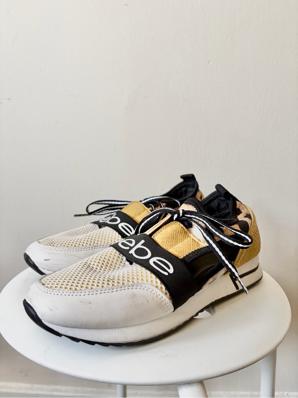bebe Men's White, Gold and Black Athletic Sneakers